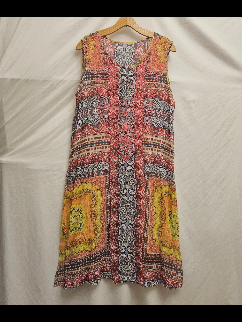 Sleeveless Bohemian Paisley Print Cover-Up Swim Resortwear Beach Vacay Womens M